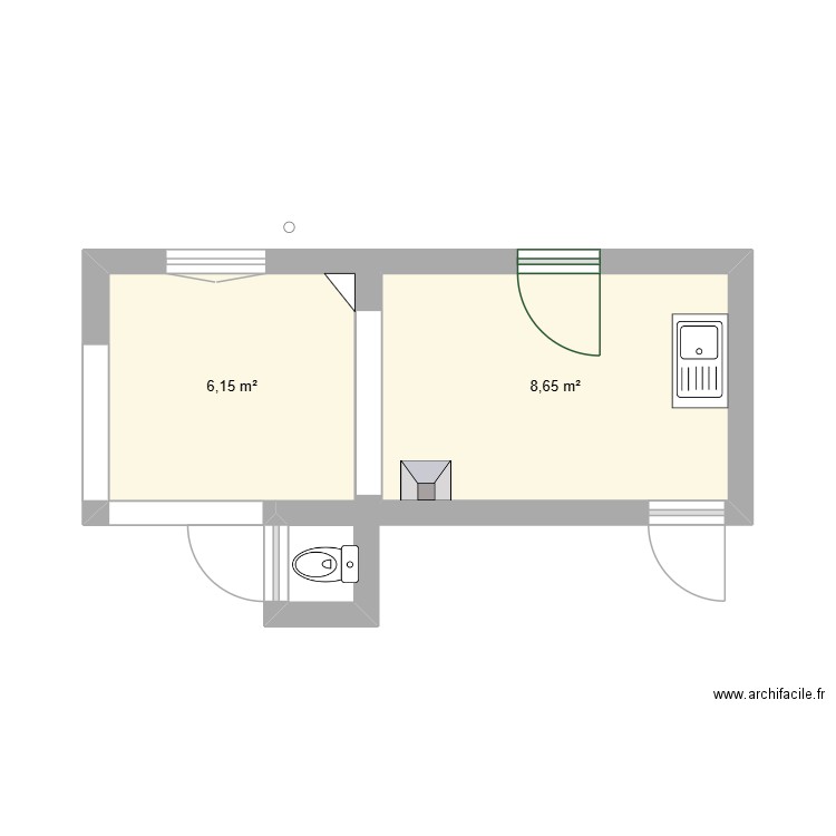 cuisine castillon. Plan de 2 pièces et 15 m2