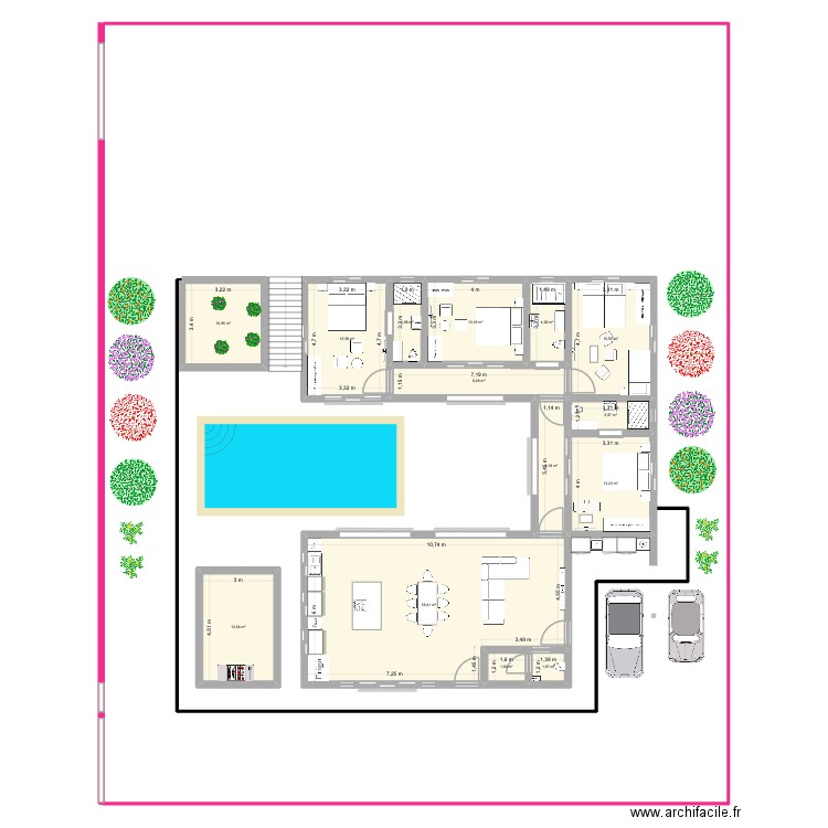 Esquisse 4 chambres côtes. Plan de 14 pièces et 172 m2