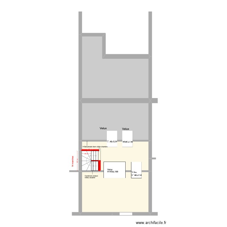 Banning 83 4e étage : Arrivée Escalier. Plan de 4 pièces et 74 m2