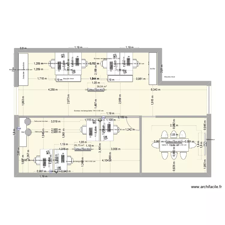 bureau sevice genreau. Plan de 3 pièces et 79 m²