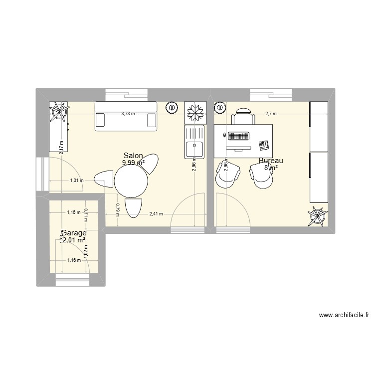 MC 2. Plan de 3 pièces et 20 m2