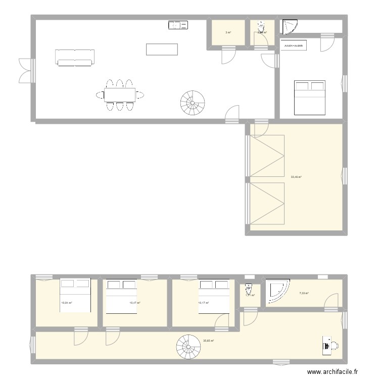 111. Plan de 9 pièces et 114 m2