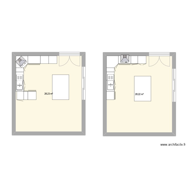 cuisine. Plan de 2 pièces et 52 m2