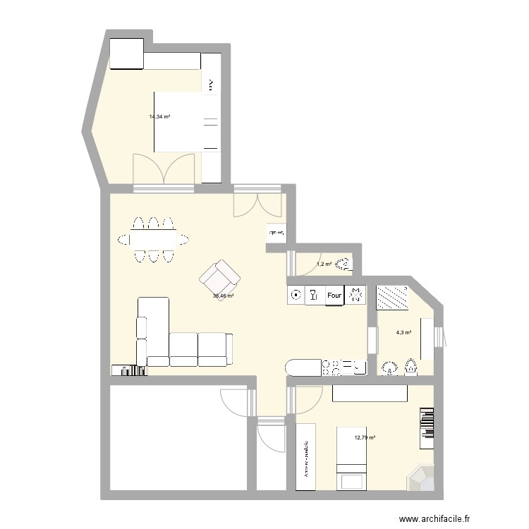Blanqui v3. Plan de 5 pièces et 68 m2