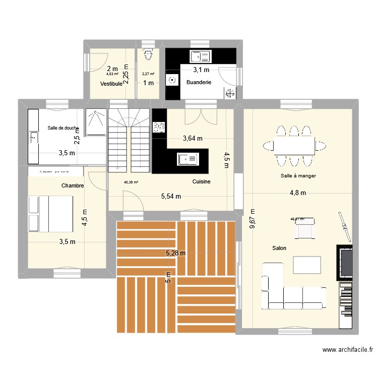 Linkin Vdroite. Plan de 4 pièces et 94 m2