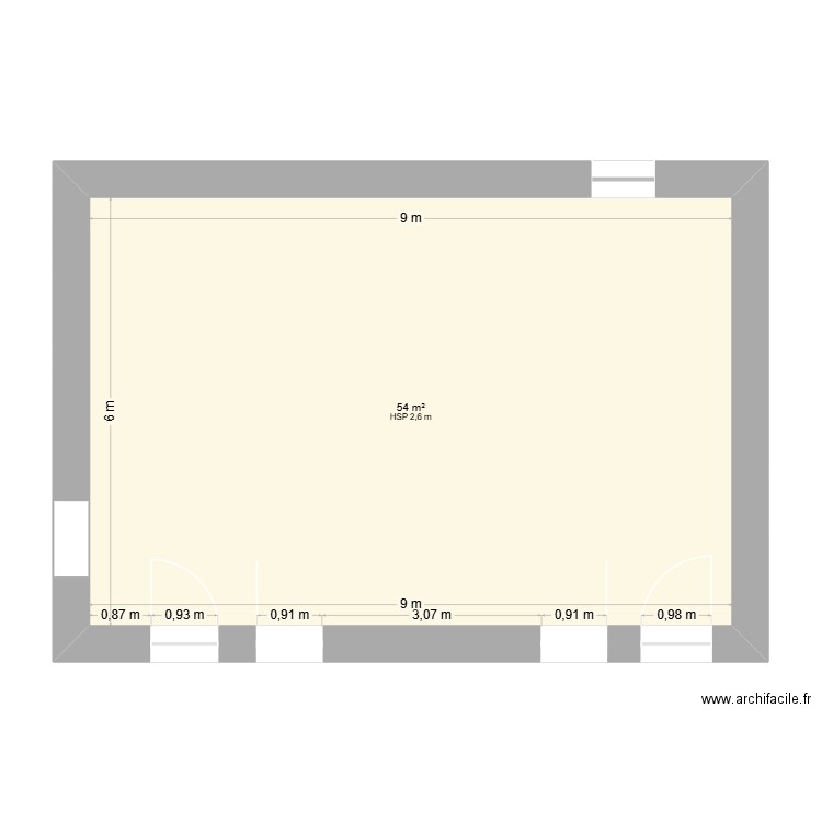 Pièce de vie. Plan de 1 pièce et 54 m2