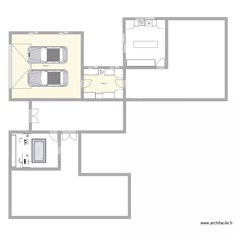 Sabine. Plan de 2 pièces et 57 m²