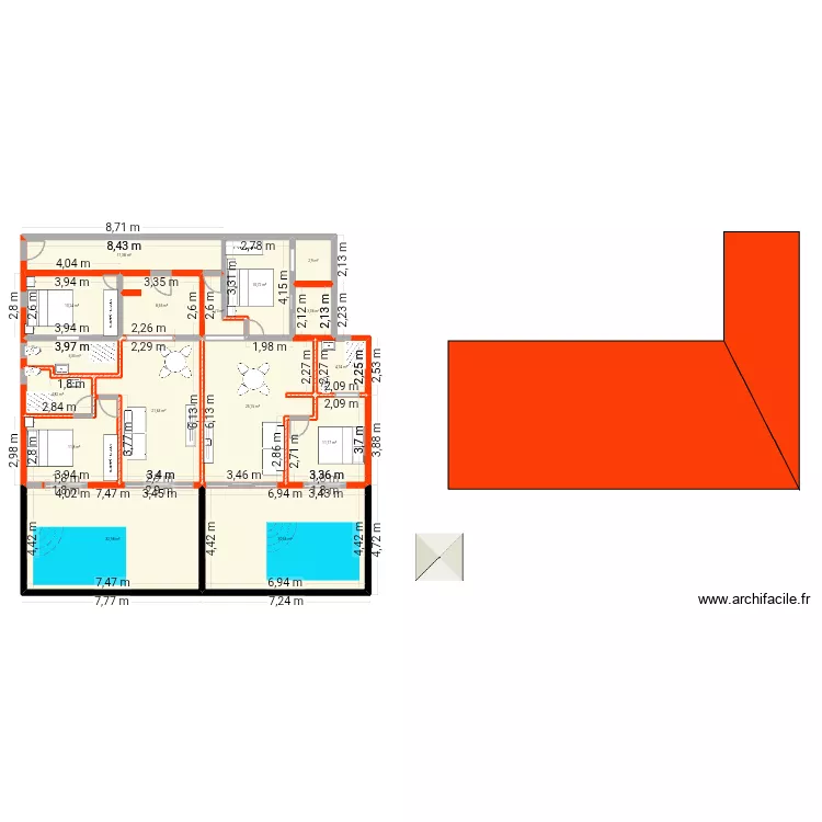 project 2. Plan de 16 pièces et 198 m²