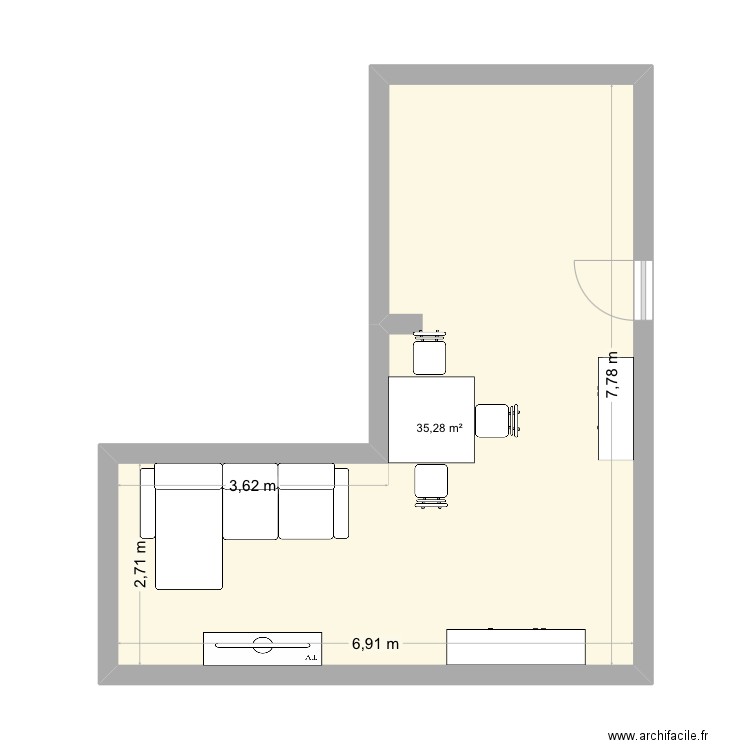 Salon. Plan de 1 pièce et 35 m2