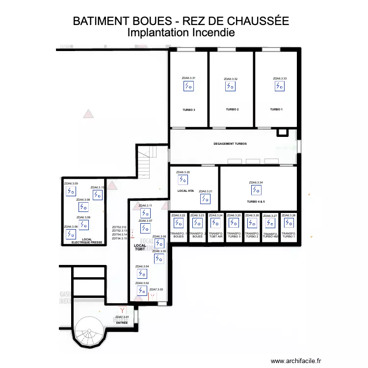 REZ DE CHAUSSEE BATIMENT BOUES Implantation. Plan de REZ DE CHAUSSEE BATIMENT BOUES Implantation. Plan de