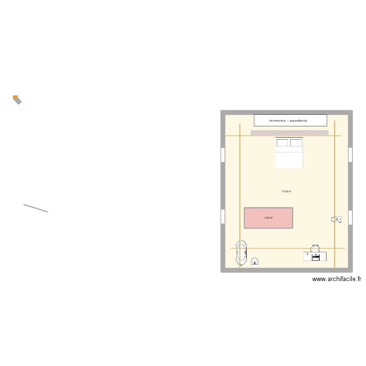 Combles. Plan de 2 pièces et 83 m2