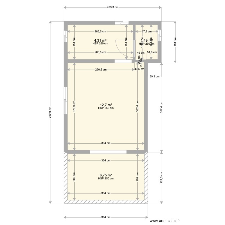 Dede 3. Plan de 4 pièces et 25 m2