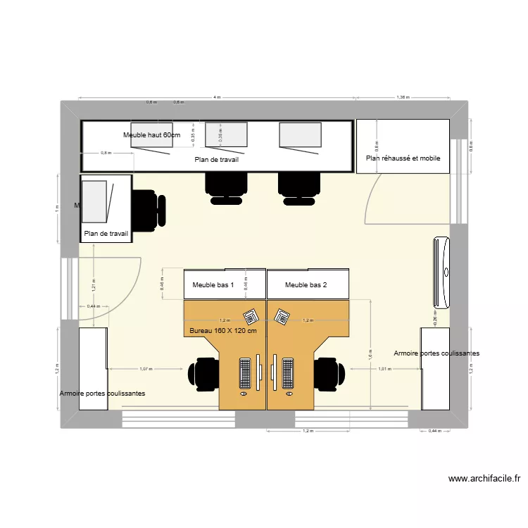 Bureau OFAC version 2. Plan de 1 pièce et 23 m²