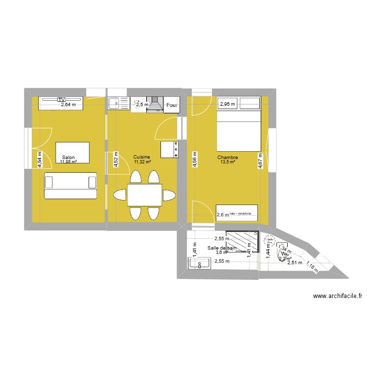 Ville Hiver. Plan de 5 pièces et 43 m2