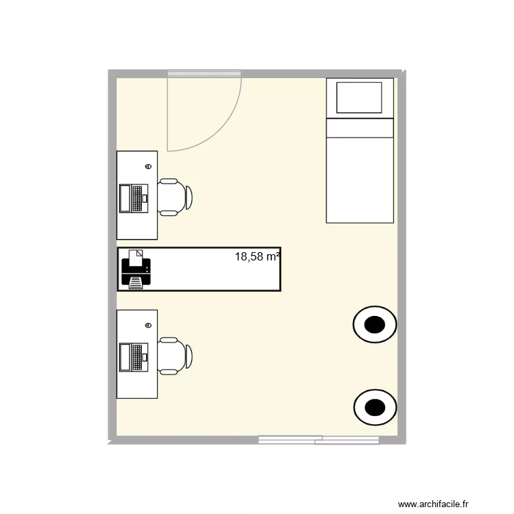 Escpace de travail. Plan de 1  et 19 m²