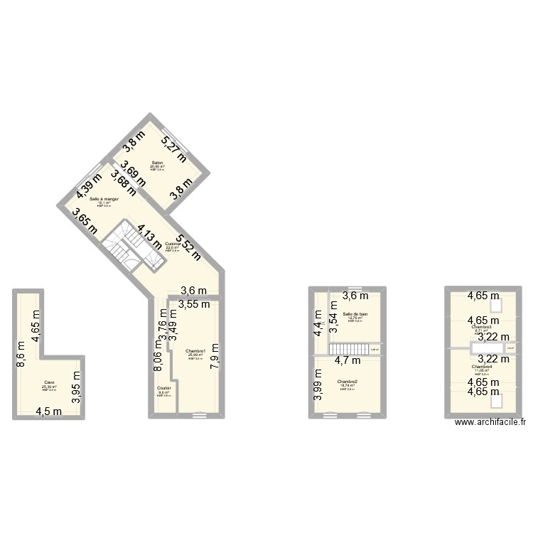 Vanwynsberghe. Plan de 19 pièces et 205 m2