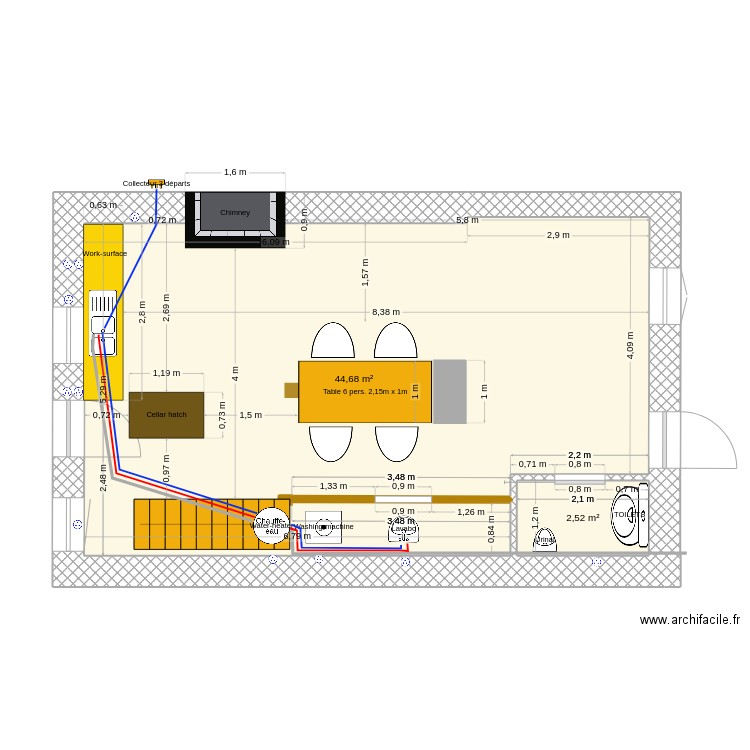 RDC Plumbing. Plan de 2 pièces et 47 m2