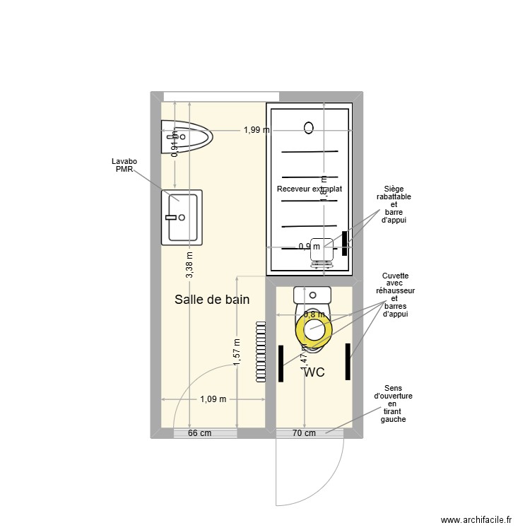 MAURETTE Adaptation. Plan de 2 pièces et 6 m2