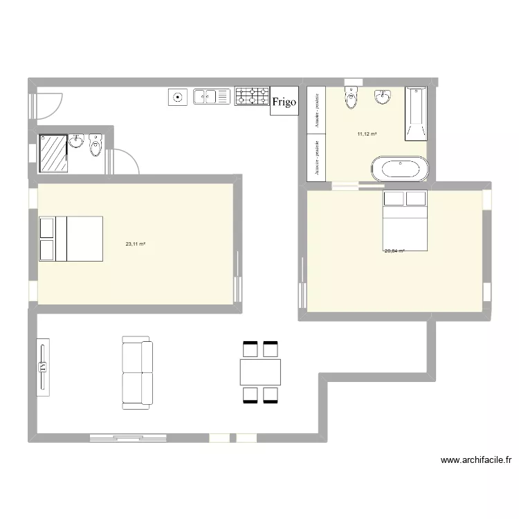 house. Plan de 3  et 55 m²