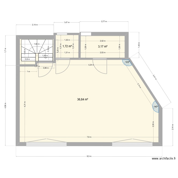 bouvelle etage. Plan de 3 pièces et 42 m2