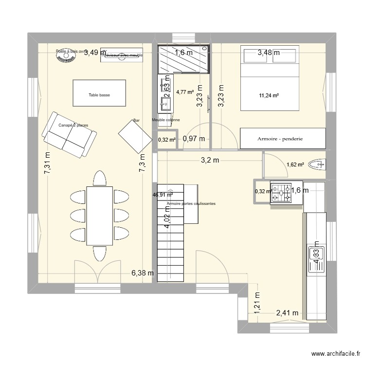 ARBUSIGNY RdC. Plan de 6 pièces et 65 m2