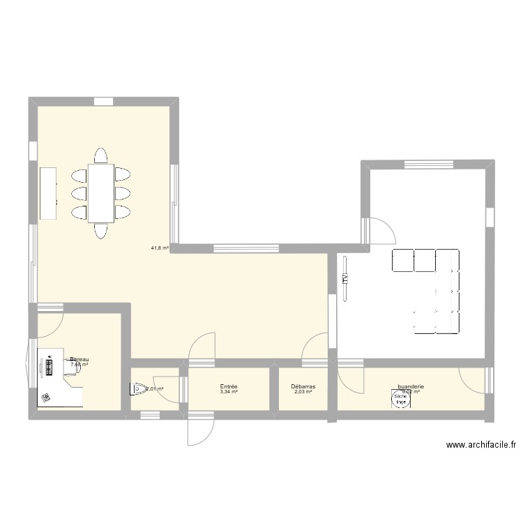 cha. Plan de 6 pièces et 63 m2