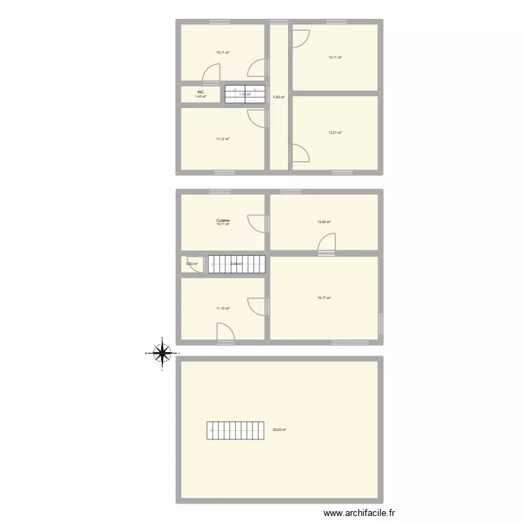 Auguet. Plan de 14 Pièces et 169 m²