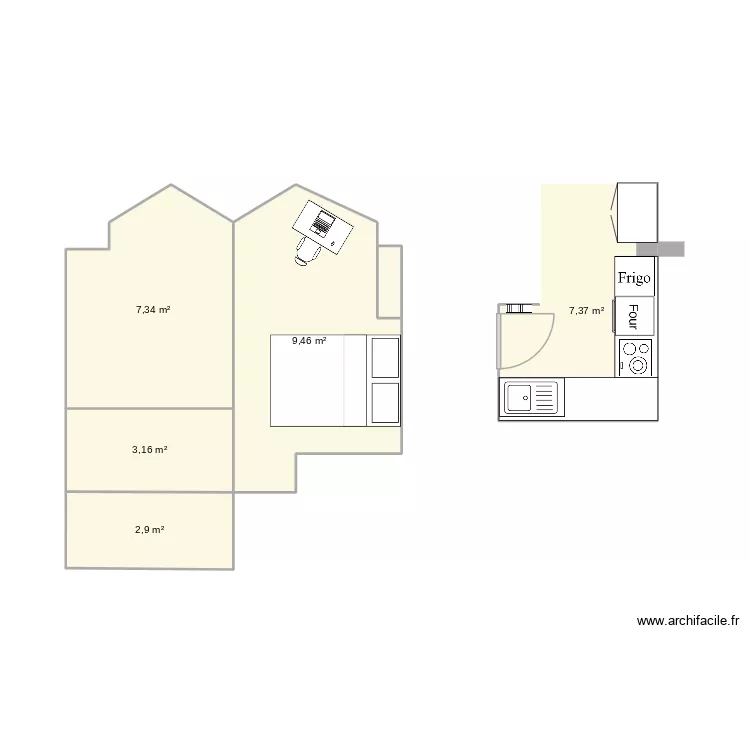 L75015 Chambre. Plan de 6 pièces et 31 m² L75015 Chambre. Plan de 6 pièces et 31 m²