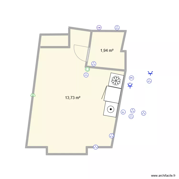 tiquetonne. Plan de 2  et 16 m²