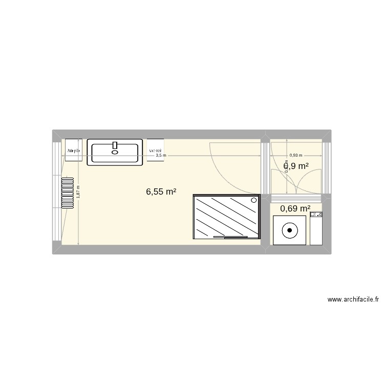 sdb marcq. Plan de 3 pièces et 8 m2