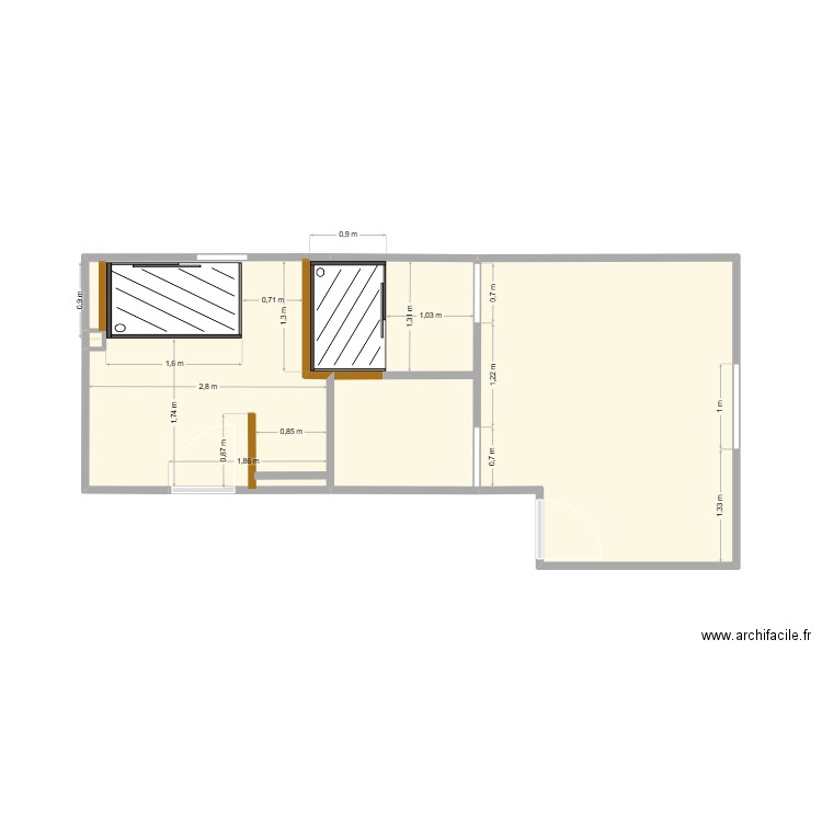 SDB Agencement 4. Plan de 2 pièces et 22 m2