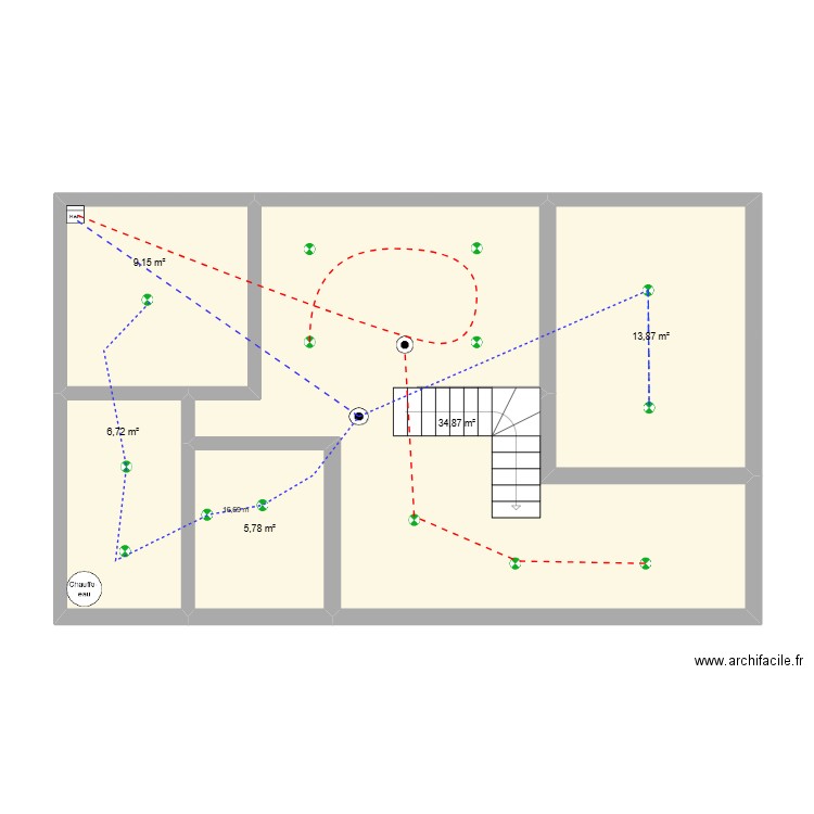 elec spot. Plan de 5 pièces et 70 m2