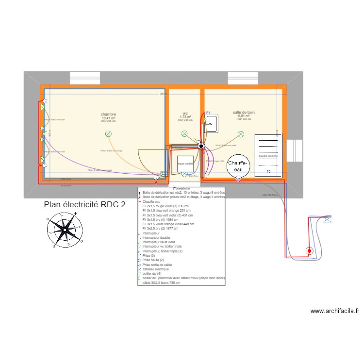 plan maison, RDC 2 elec. Plan de 4 pièces et 42 m2