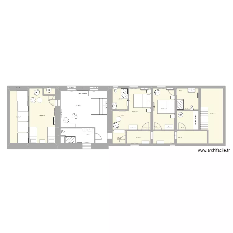 Etage avec chambres d\'hôtes double et familiale. Plan de 13 et 108 m² Etage avec chambres d\'hôtes double et familiale. Plan de 13 et 108 m²