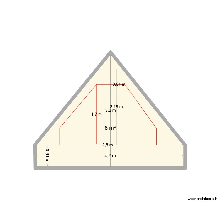 OUVERTURE 1  ETAGE . Plan de 1 pièce et 8 m2