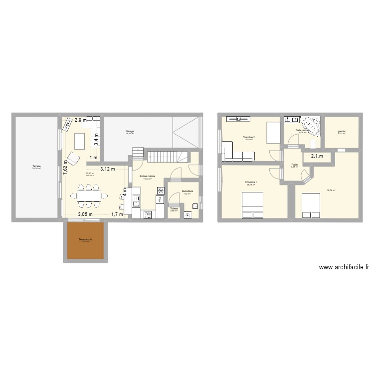 masion. Plan de 14 pièces et 176 m2