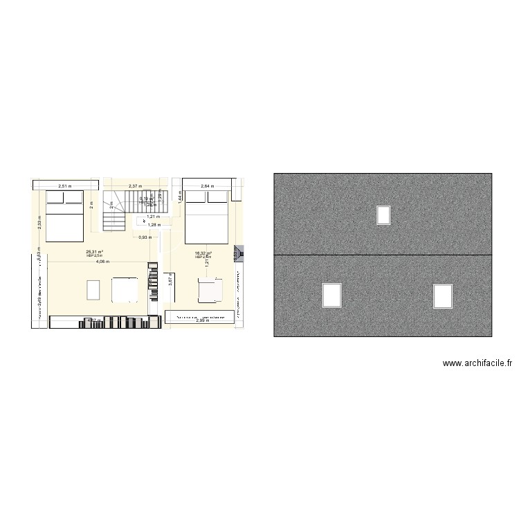 Etage 1. Plan de 3 pièces et 42 m2