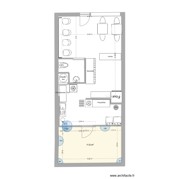 pizzerialeo3. Plan de 1 pièce et 12 m2