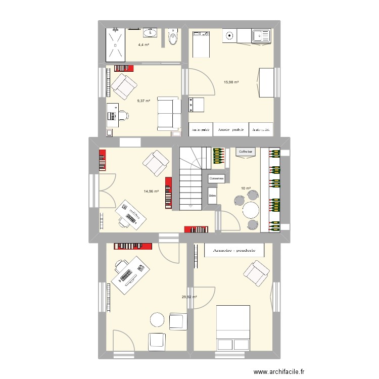SAINT SAENS RDJ 2. Plan de 6 pièces et 85 m2