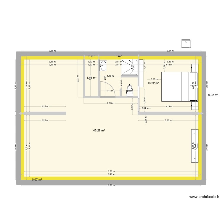 Maison Plage Base Bis. Plan de 7 pièces et 58 m2