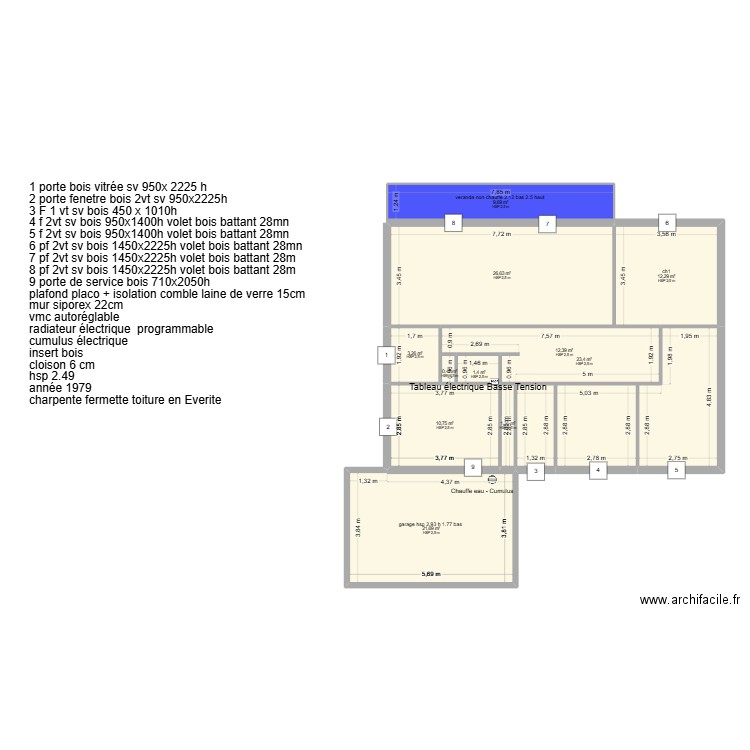 catero. Plan de 11 pièces et 123 m2
