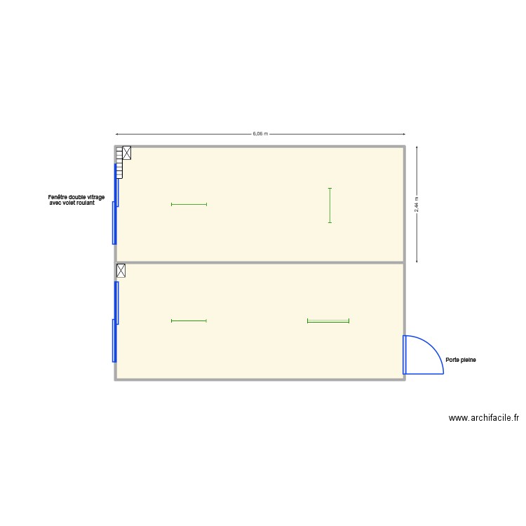V490-491 Salle double. Plan de 2 pièces et 29 m2