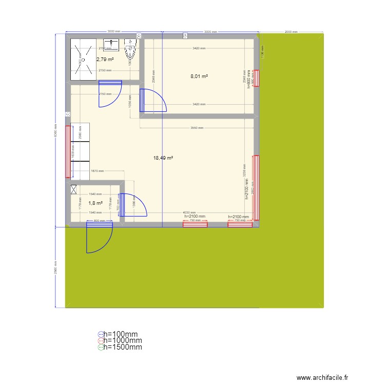 Баня 2м эл Мурм 6 на 6. Plan de 5 pièces et 60 m2