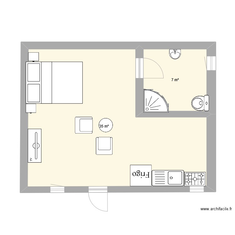 Plan pour le gabon. Plan de 2 pièces et 42 m2