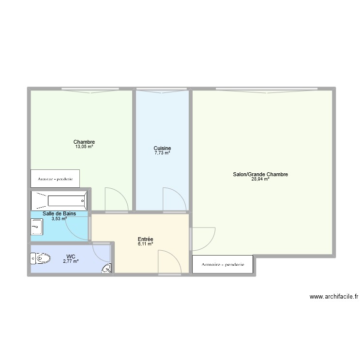 Puteaux. Plan de 6 pièces et 62 m2