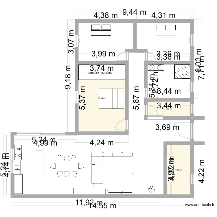 Chris. Plan de 3 pièces et 32 m2
