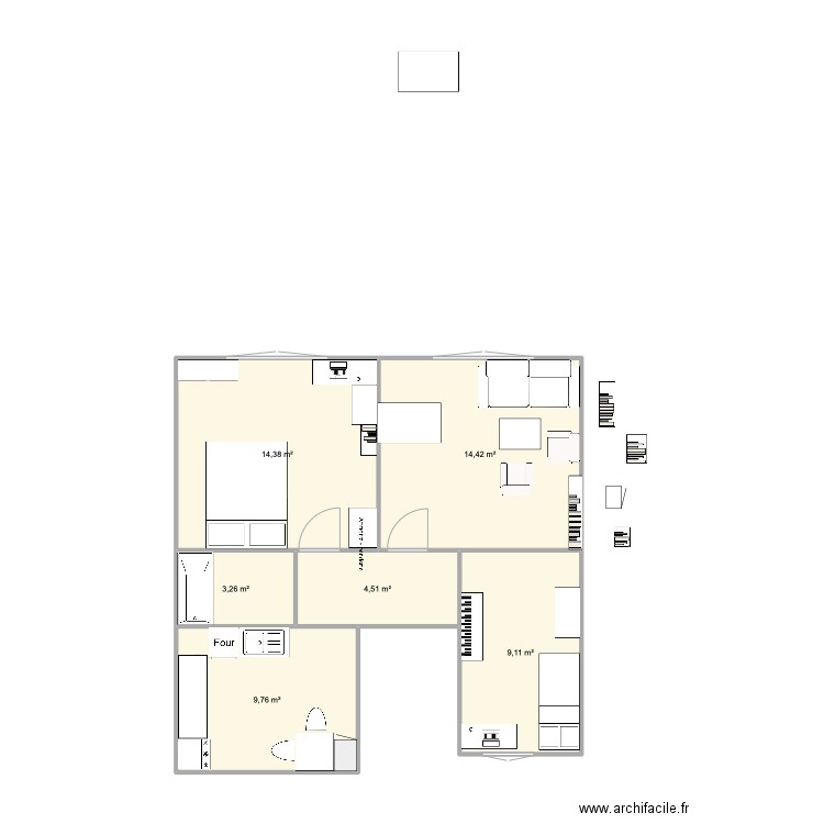 Appartement. Plan de 6 pièces et 55 m2