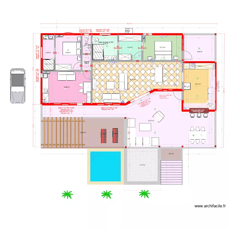 Villa Cocotte Ducos cata filles (&eacute;co). Plan de 23  et 335 m²