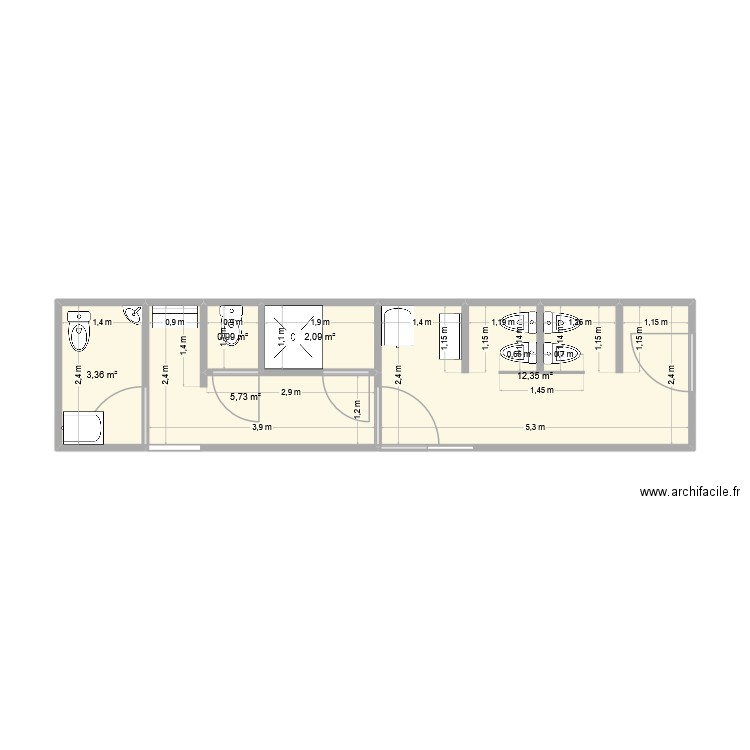 Liernu - Douche 02. Plan de 5 pièces et 25 m2