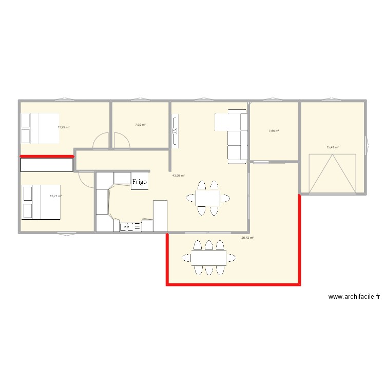 2dd. Plan de 7 pièces et 125 m2